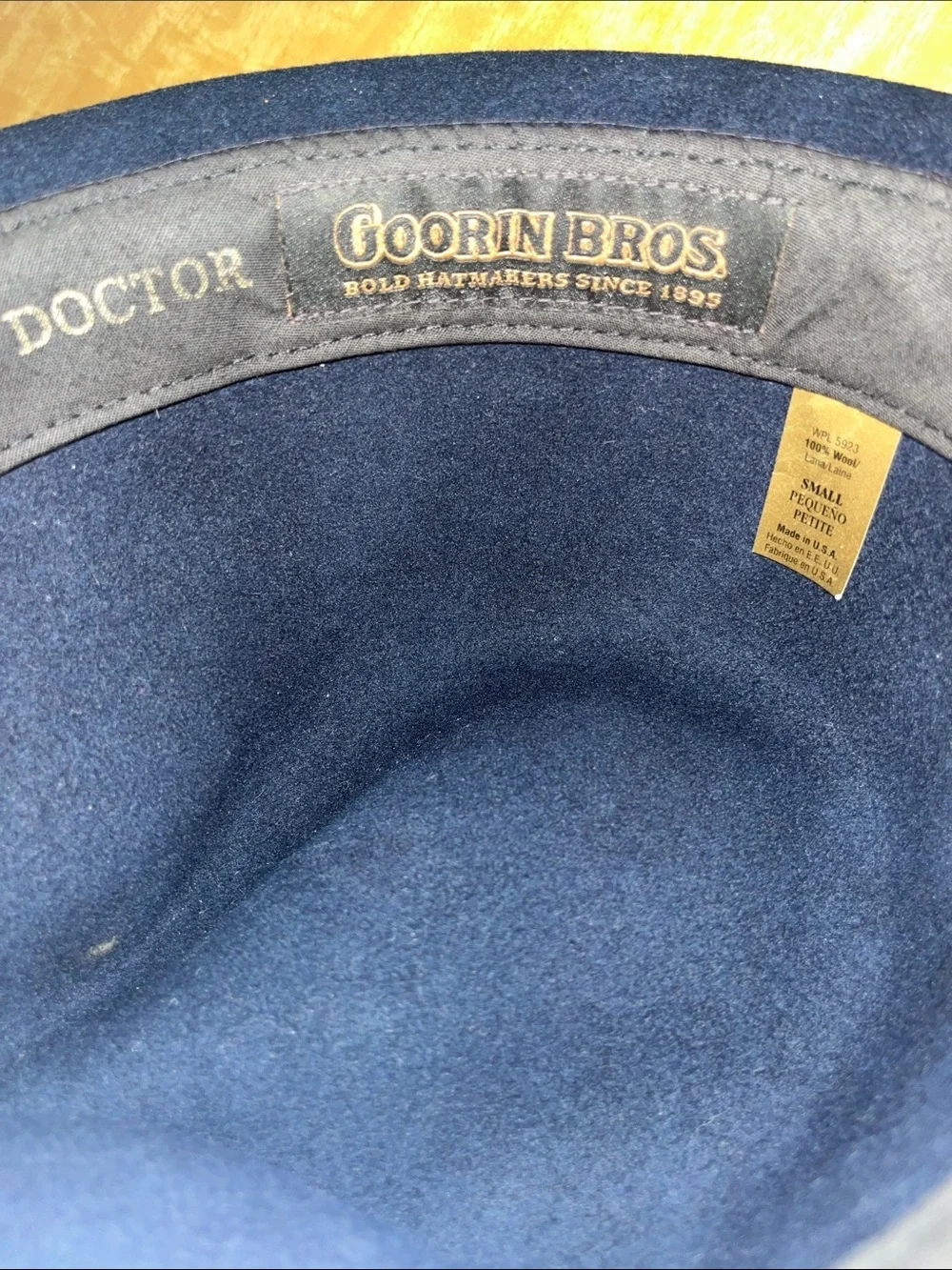 Goorin Bros. “The Doctor” Navy 100% Wool Fedora w/ Brown Band & Feather